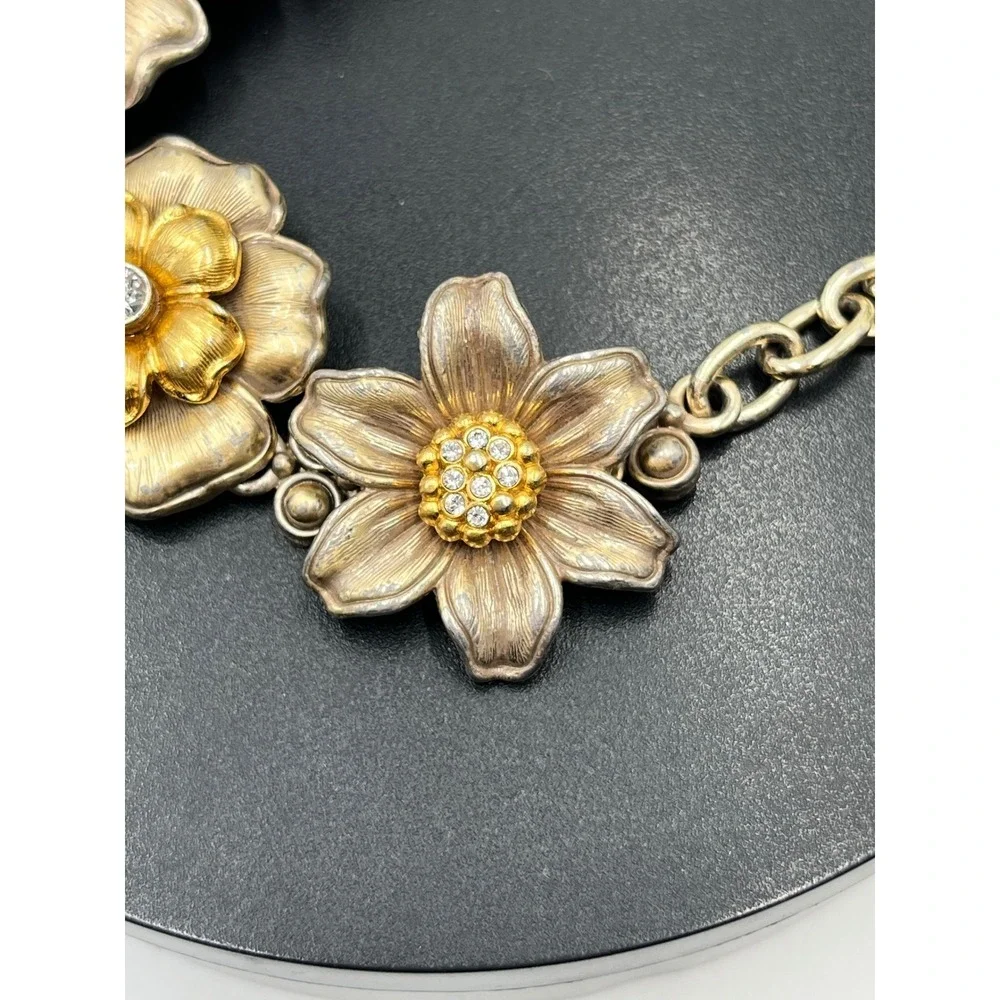 Brighton‎ Vintage Retro Garden Flower Two-Tone 3-D Crystal Brushed Bracelet